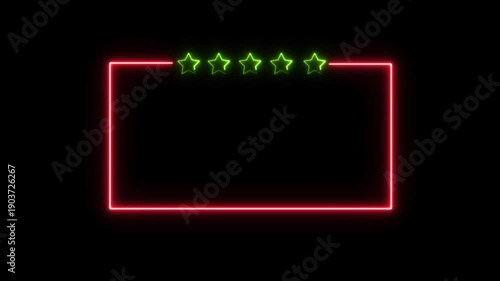 Neon bright customer review frame icon lime green color Animation. Abstract  five Star frame icon. Customer review giving 5 star feedback 4k video. 