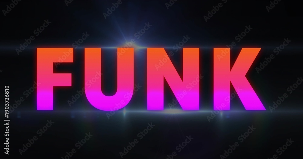 Fototapeta premium Displaying bold 3D text reading FUNK, glowing with neon gradient in studio, with lens flares