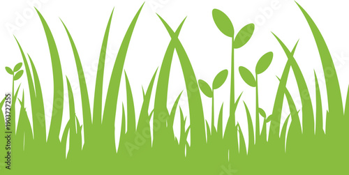 Green grass and plant silhouette vector clipart for spring and nature design projects