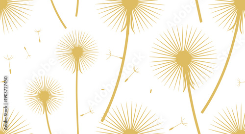 Golden dandelion vector clipart seamless pattern, elegant floral background for spring design