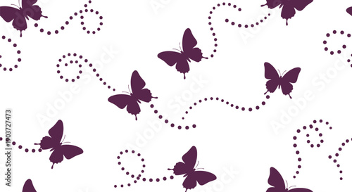 Butterfly seamless pattern vector clipart with dotted flight paths on white background