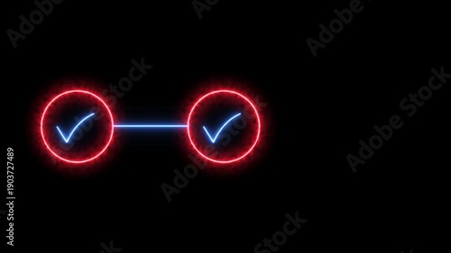 Neon bright 3 step infographic process with check mark icon royal blue color animation. Abstract beautiful Step-by-Step Guide.
