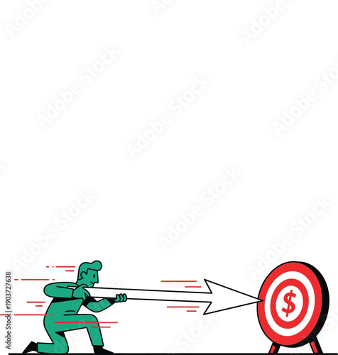 A green toy soldier aiming and shooting an arrow at a red and white dartboard target