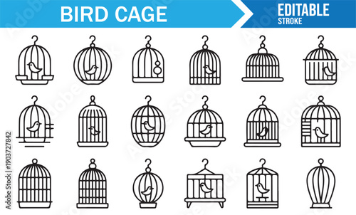 Decorative Bird Cage Minimal Outline Icons Pack