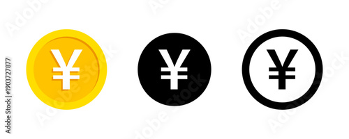 Yen and Yuan coin icon set