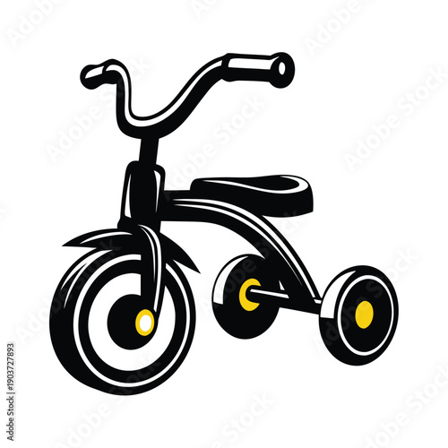 Black and yellow tricycle with three wheels and handlebars 1