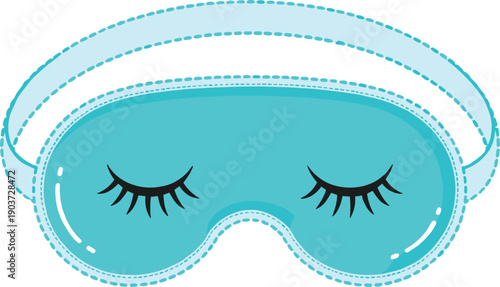 Light Blue Sleeping Eye Mask Vector Illustration with Eyelash Design for Wellness, Sleep Health, Relaxation, Travel Accessories, Spa Beauty, and Bedtime Routine Graphics
