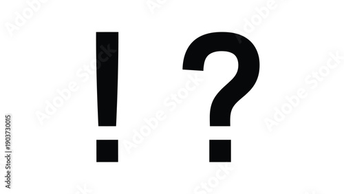 Bold black exclamation point and question mark are displayed side by side against a plain white background for clarity.