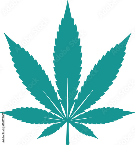 Teal Green Cannabis Leaf Vector Silhouette for Medical Marijuana Branding, Legal Hemp Industry, Natural Herbal Wellness, CBD Oil Product Labels, and Botanical Health Graphics