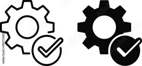 Black and white gear icons with checkmarks