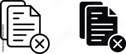 Black and white document icons with a crossed circle