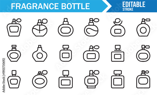 Cosmetic Perfume Bottle Editable Line Icon Set