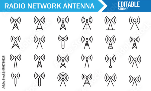 Wireless Communication Antenna Outline Icon Set