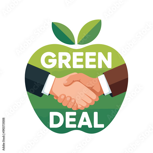 Green deal handshake agreement between two people in a green apple logo