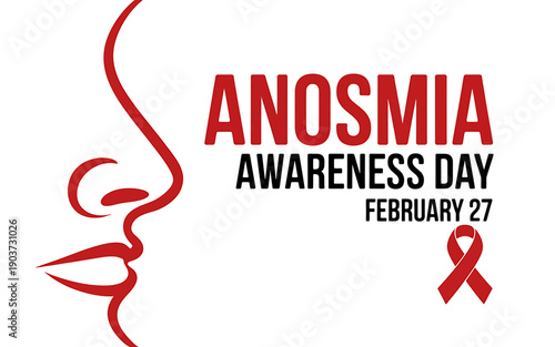 Anosmia awareness day awareness campaign symbol with red ribbon and face profile  2024