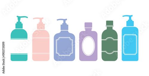 Container filled with lotion.  Lotion for aftershave.  Aftershave lotion.  Tonic solution.  Cologne fragrance.  Micellar cleansing water.  Flat vector design or icon collection.  