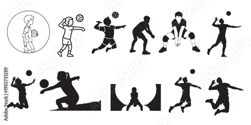 Sequence of athletic movements and exercises in silhouette