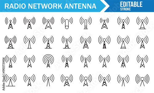 Telecom Infrastructure Antenna Minimal Line Illustration Set