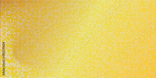 Golden disco party pattern. Yellow square sequin mosaic texture background. Abstract gold shining glitter halftone wallpaper. Sparkling glitter backdrop. Retro vector design