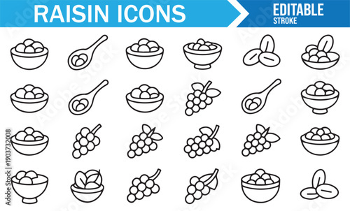 Raisin Outline Icon Set Editable Vector