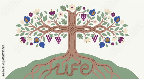 Tree of life shaped as a cross with fruits