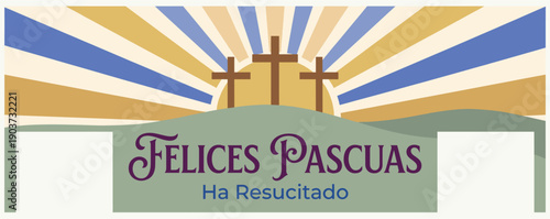 Sunrise banner with crosses on hill