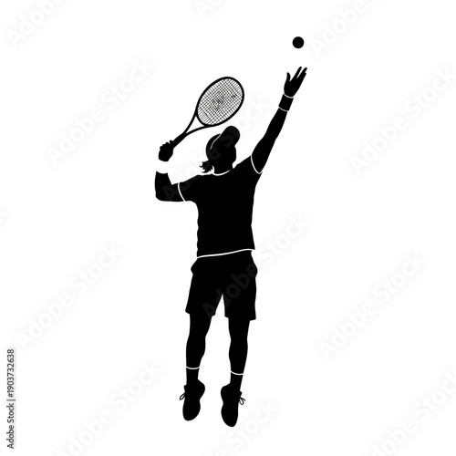 Tennis Player Serving Tennis Ball.