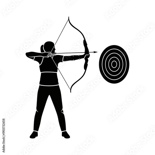 Archer Aiming Bow at Target Silhouette.