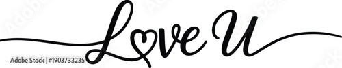 Elegant calligraphic 'Love U' lettering with a charming heart, ideal for romantic messages and affectionate declarations