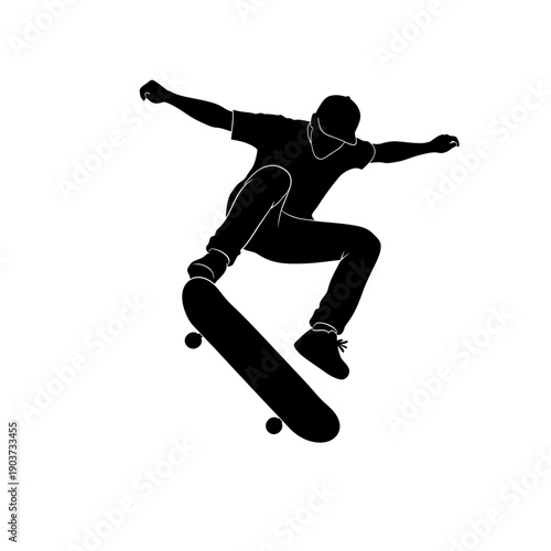 Skateboarder Performing Trick in Mid Air.