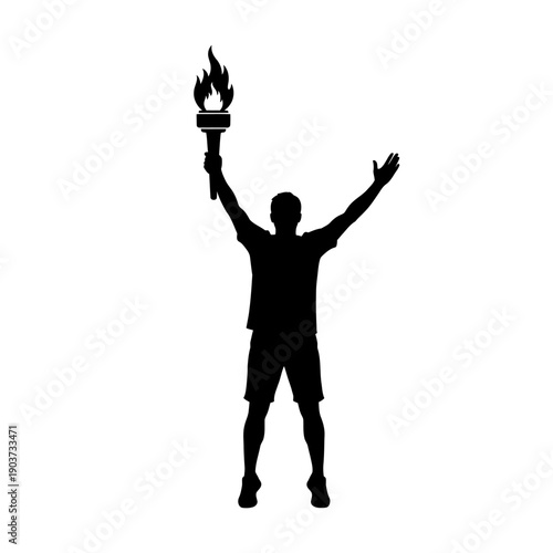 Man Holding Torch in Victory Pose.