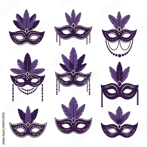 Purple Masks with Feathers and Beads.