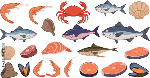 Vitamin D nutrition sources set with fish eggs supplements and healthy food icons