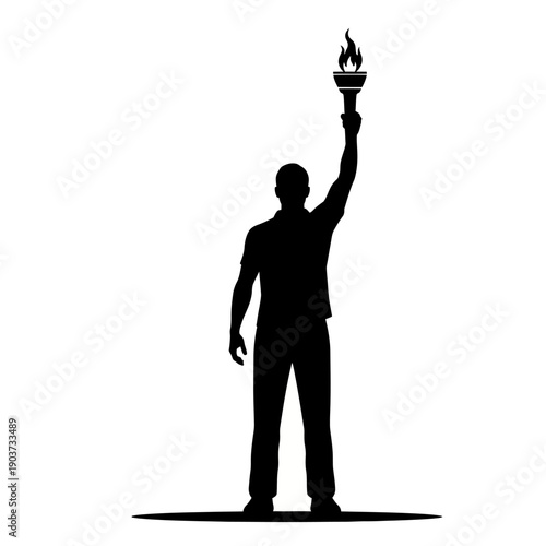 Man Holding Torch in Silhouette.