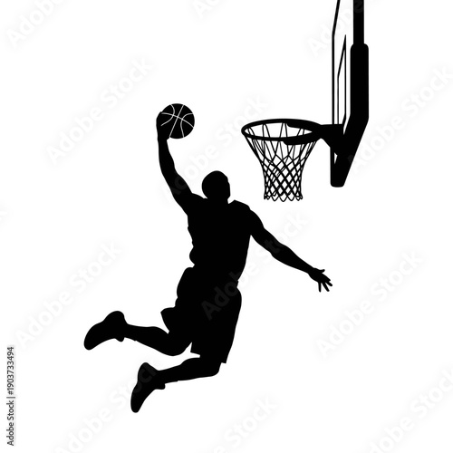 Man dunking basketball with athleticism and skill.