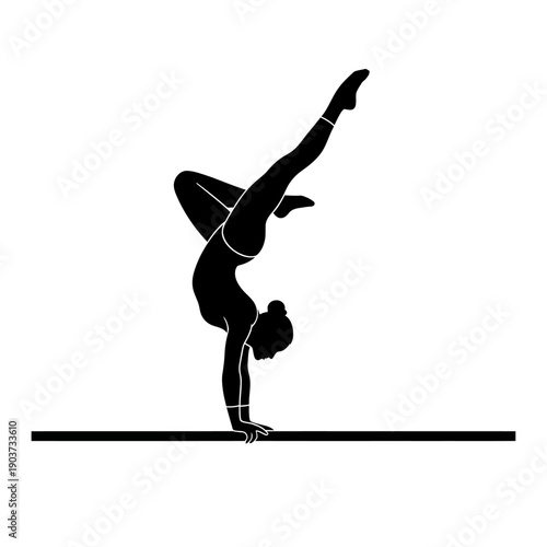 Woman Performing Handstand Yoga Pose Silhouette.