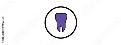 A stylized purple tooth icon presented inside a simple black circle.
