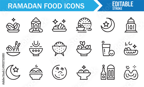 Minimal Ramadan Food Outline Symbols Pack