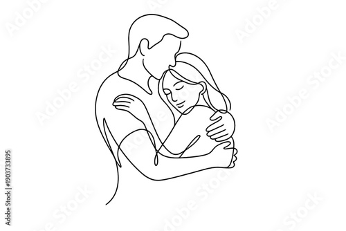Emotional couple embrace. Minimalistic one-line drawing lovers embracing conveying trust, love, and emotional security,
