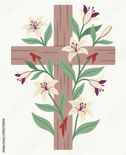 Cross with lilies and wounds