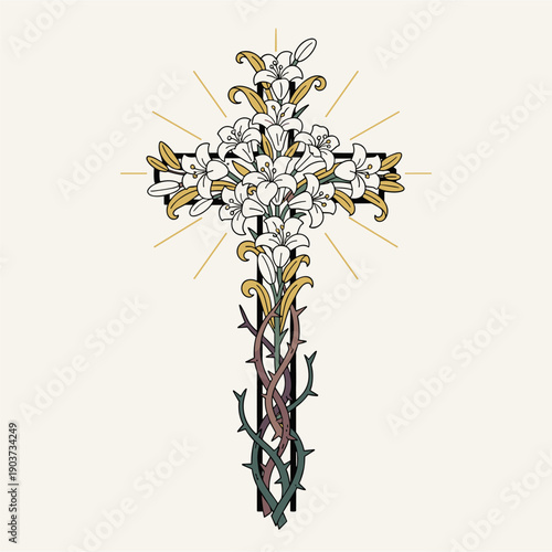 Cross with lilies and thorns