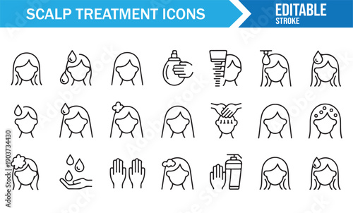 Hair Wellness and Scalp Care Minimal Line Illustration Set