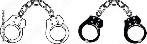 handcuffs vector, silhouette and outline, clipart black and white handcuff isolated on white background.