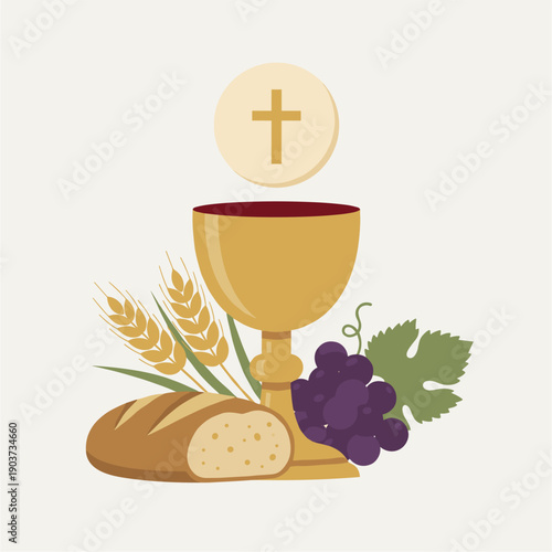Eucharist chalice bread and grapes