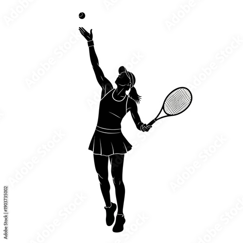 Woman Tennis Player Hitting Ball Silhouette.