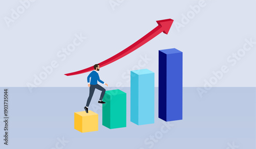 Businessman climbing growth chart achieving success goal