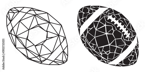 Abstract Geometric Football and Wireframe Ball Silhouette, Modern Design