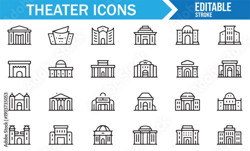 Theater Architecture Collection Editable Outline Icons