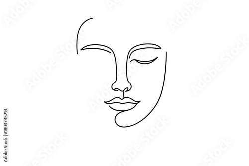 Abstract portrait face. Minimalistic one-line drawing abstract portrait face with balanced facial proportions and serene
