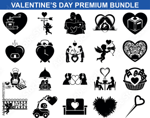 Valentine's Day Icons: Romantic Couples, Hearts, Cupid, and Home Sweet Home